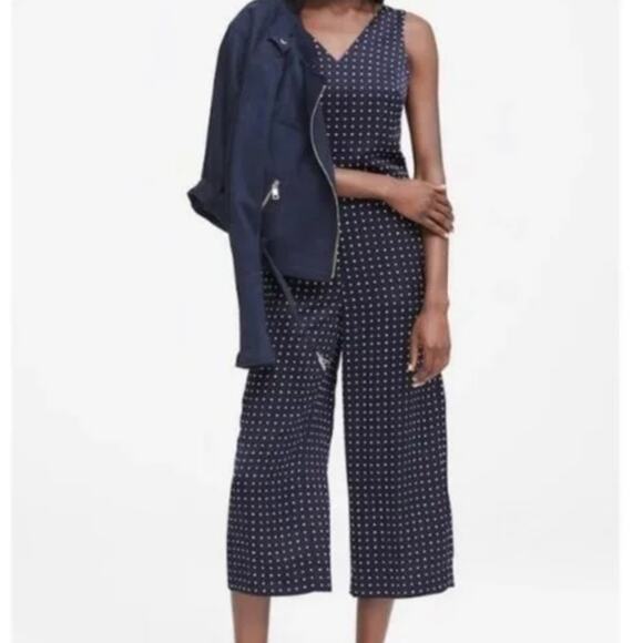 NWT Banana Republic Polka Dot Twist Back Wide Leg Crop Romper Size 12 - Picture 1 of 14